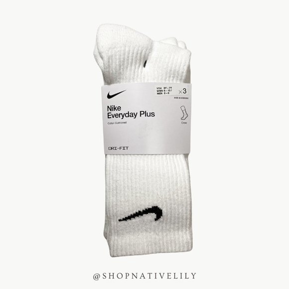 Nike Accessories - NWT Nike Everyday Plus Cushioned Crew Socks 3 Pack Size Medium, White/Black